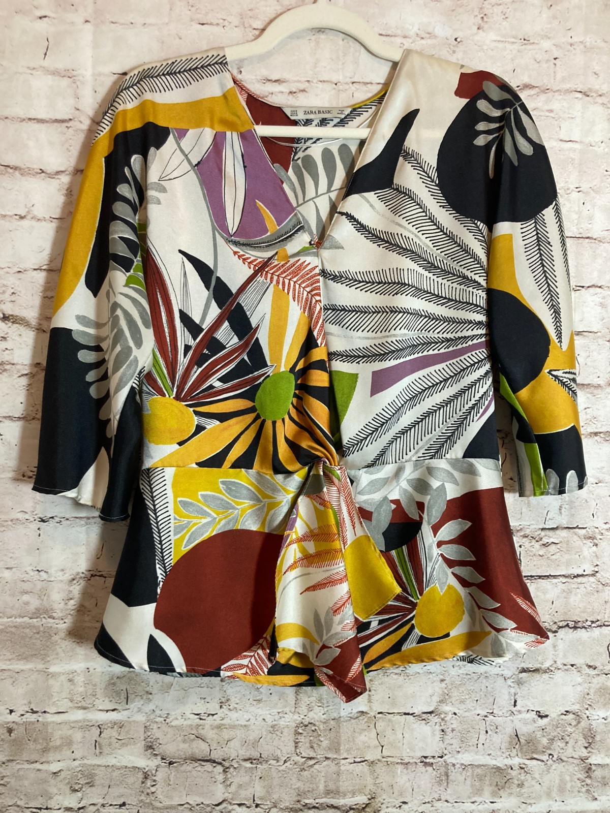 ZARA Basic Top Womens Medium Rust & Mustard Tropi… - image 1