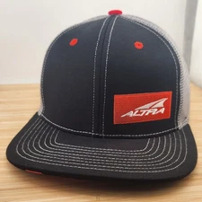 Altra Trucker Hat,  Black & Red Cap, Contrast Stitching, Trail Running Snapback
