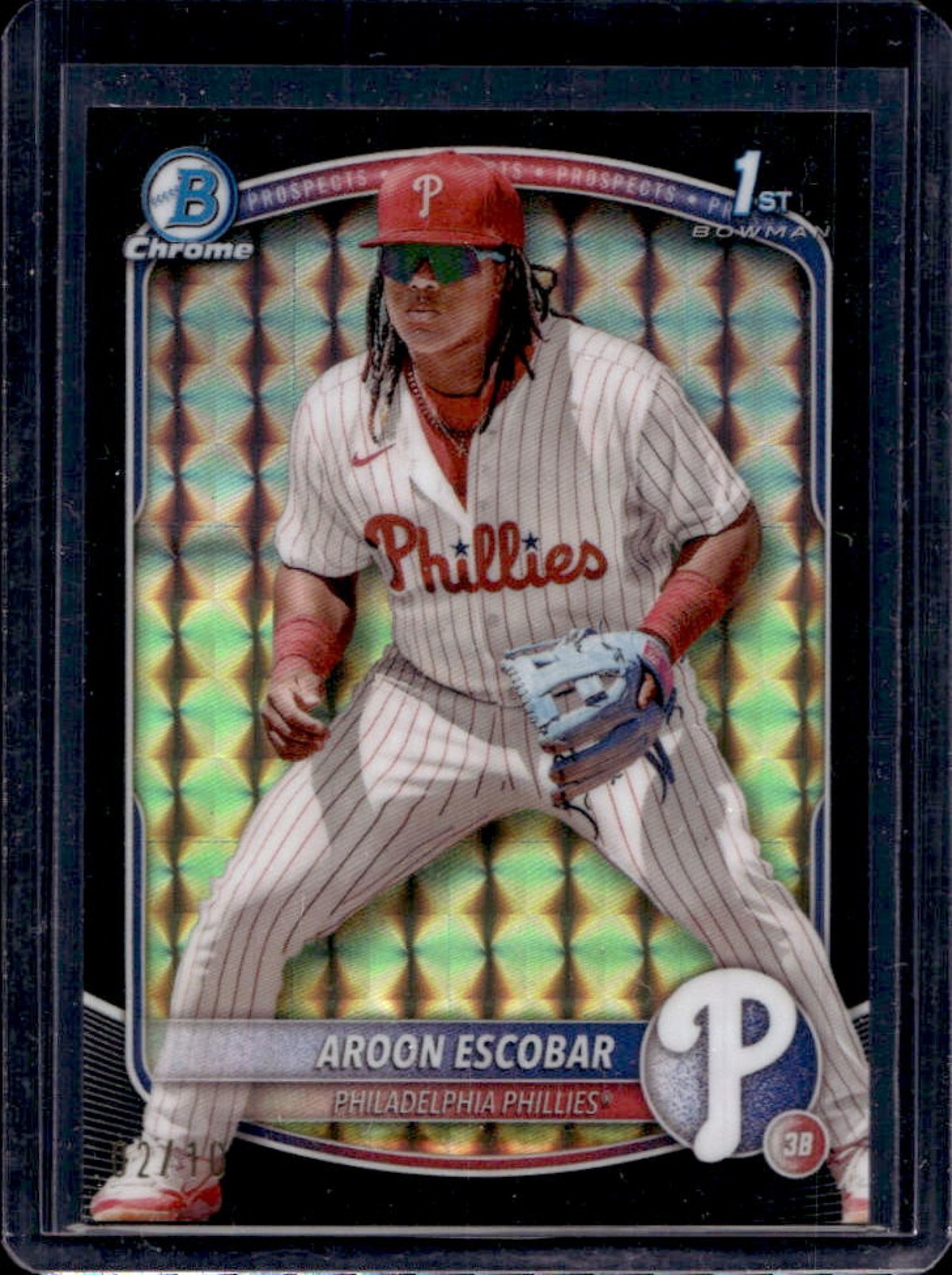 2025 Bowman Aroon Escobar Chrome Black Geometric Refractor 1st #/10 Phillies