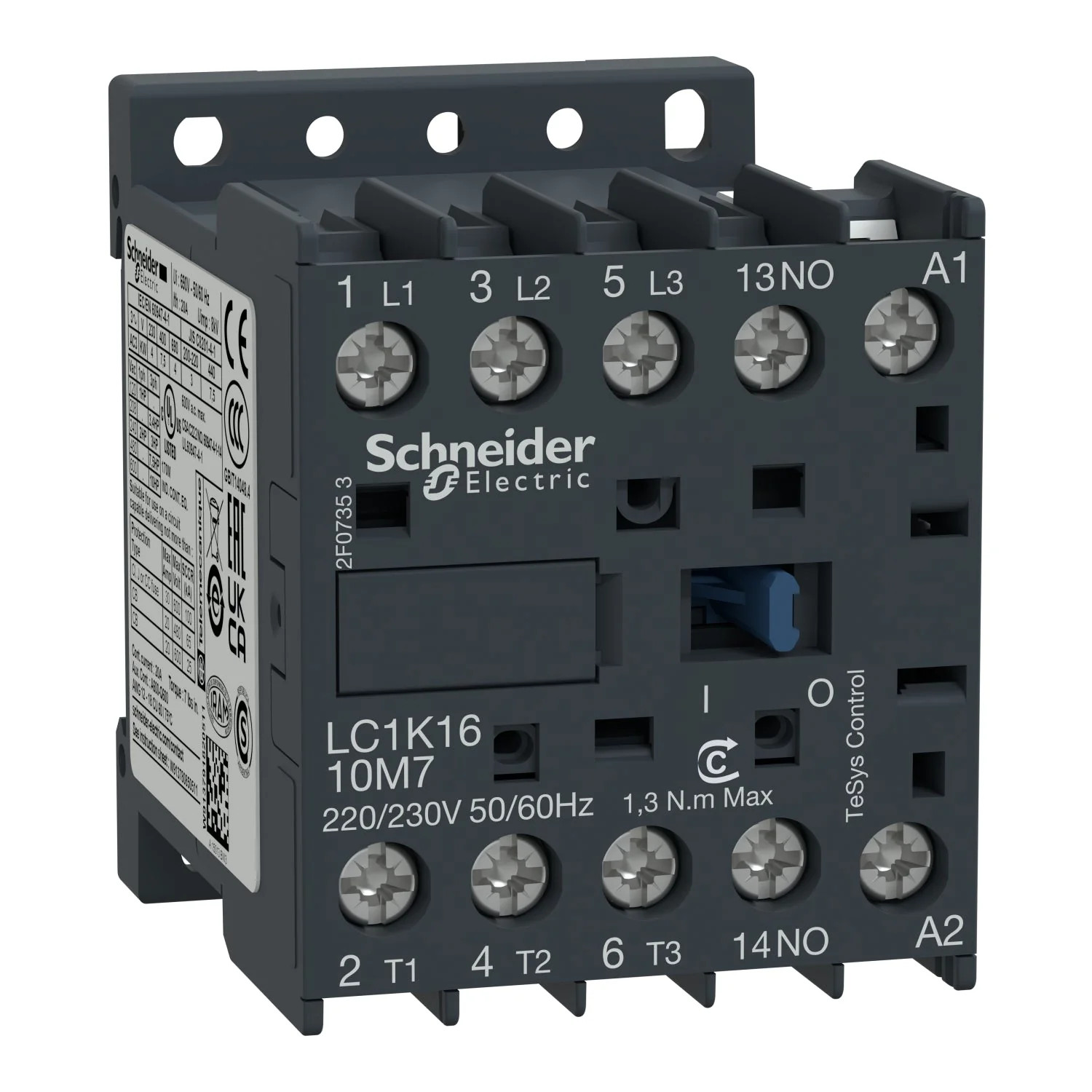 Schneider LC1K1610P7 TeSys K Contactor 3P 3NO 16A 4kW 230V AC Coil