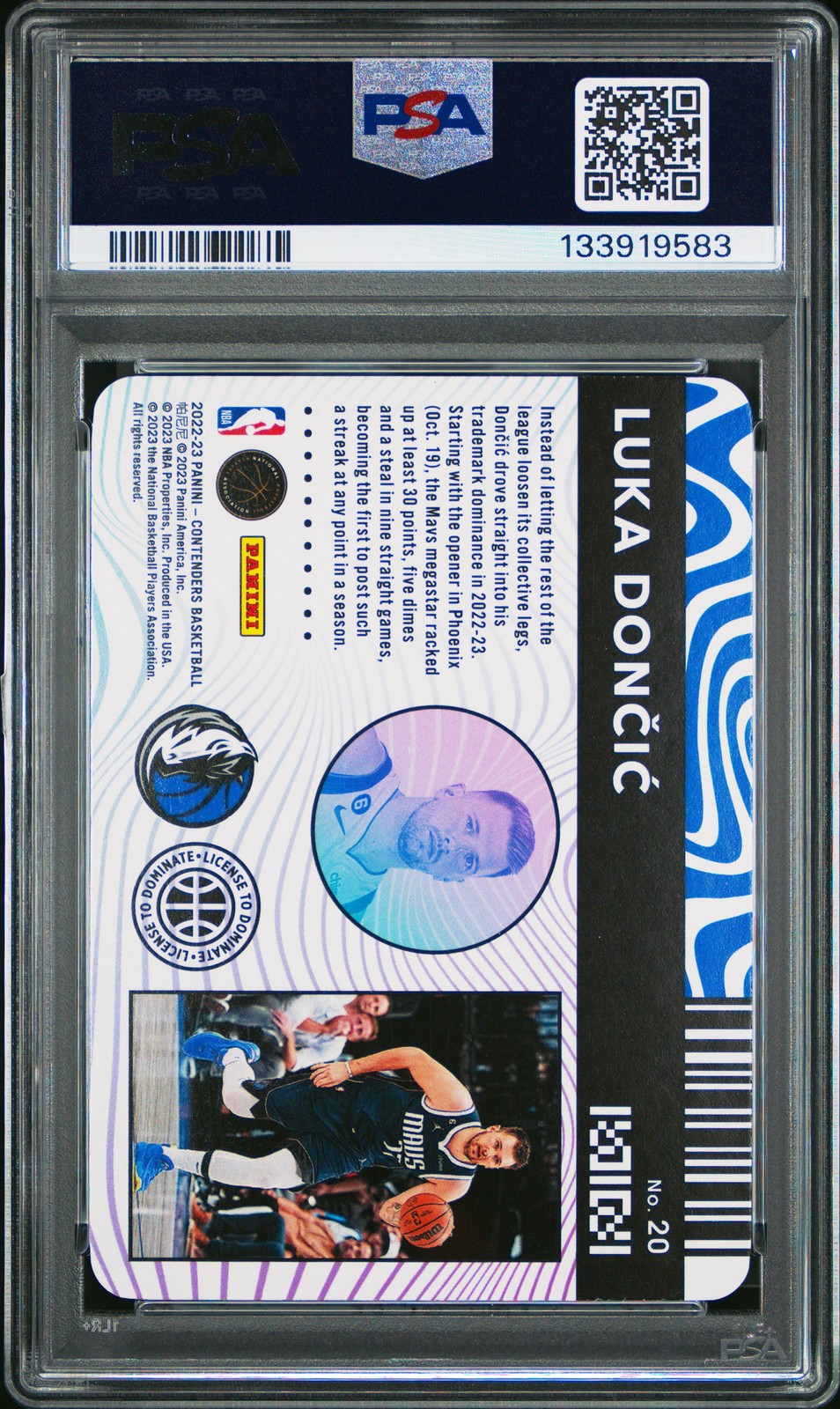 2022 CONTENDERS LICENSE TO DOMINATE #20 LUKA DONCIC PSA 9 view 2