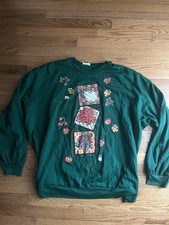 Vintage Womens Fall Harvest Sweatshirt Womens 3X Green Scarecrow USA Made 3xl