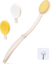 LFJ 19" Long Handle Shower Sponge Brush Set, 3 in 1 Body Brush, Bath Sponge and 