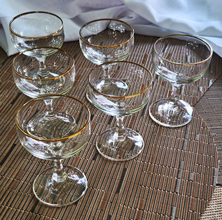 6x Likörgläser transparent/gold Blumenmuster rund dekoriert 9 cm