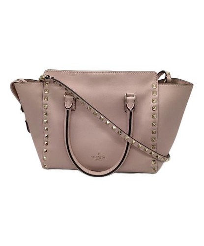 Valentino Rockstud 2WAY Tote Bag Shoulder Bag Pink Gold Hardware Leather