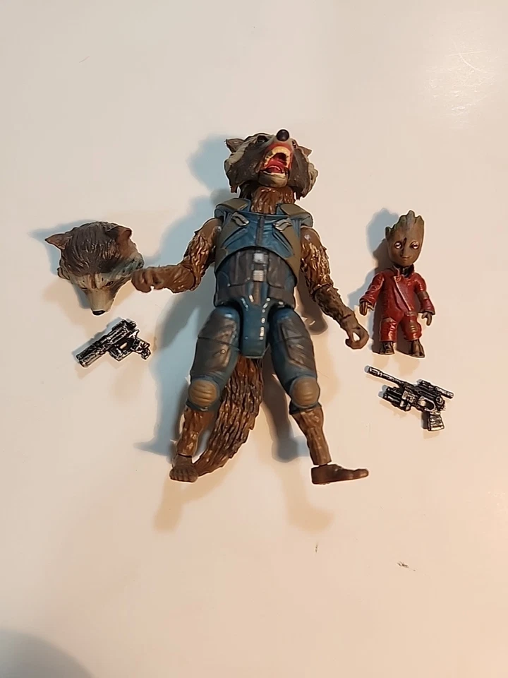 Figura de acción Marvel Legends Rocket Raccoon Guardianes de la Galaxia y Baby Groot. Foto 3 de 3