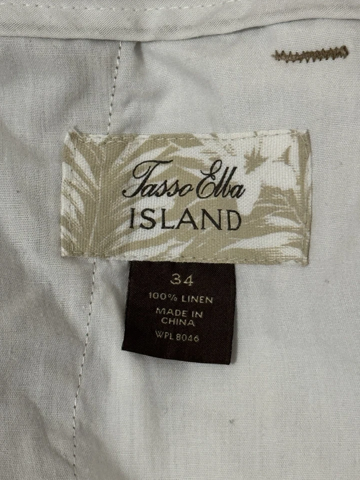 Tasso Elba Men’s 100% Linen Tan Brown Chino Casual Shorts 34 Boat Relaxed - Image 3 of 4