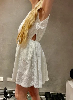 Robe blanche T 36 S évasé broderie anglaise ruche coton doublé volant - Photo 1/4
