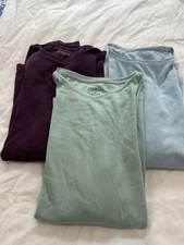 Talbots Bundle of 3 Women's Long Sleeve Tees- Black, White & Gray- Size Medium