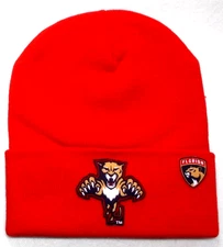 Florida Panthers flat applique logo on Red beanie  cap hat. See details