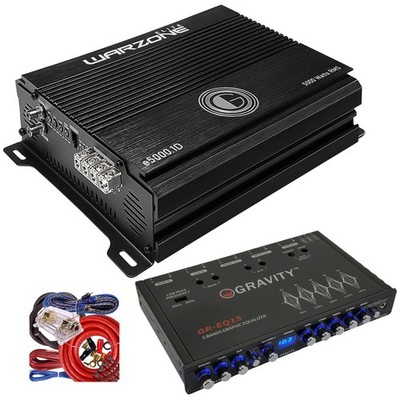 Gravity E5000.1D Warzone 5000W Car Amplifier + GR-EQ15 Equalizer + Wiring Kit