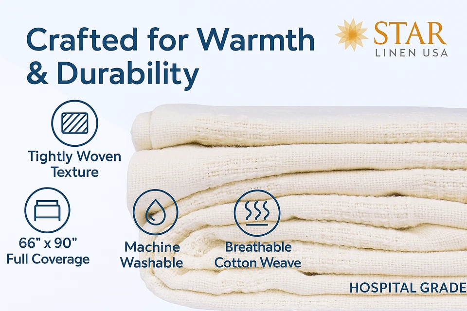 Manta térmica de hospital sin enganches | 100% algodón | Twin 66" x 90" | Blanca Foto 3 de 4