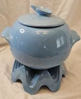 MCM Frankoma Blue 4W Bean Fondue Pot Lid  Votive Warmer 1960s