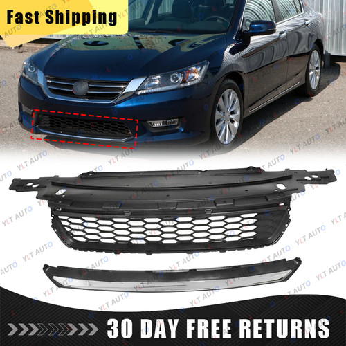 For Honda Accord Sedan 2013-2015 Front Bumper Lower Grille + Chrome Molding Trim