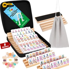 Mexican Train Dominoes Double 15 with 8 Wooden Holders | 136 Colorful Number ...