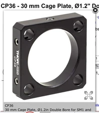 THORLABS CP36 30 mm Cage Plate, Ø1.2" Double Bore for SM1 and C-Mount Lens Tubes