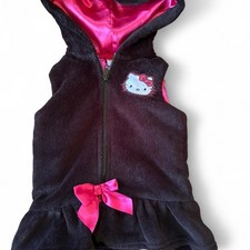 2T Kids Hello Kitty Sanrio Fluffy Warm Black Vest Pink Satin Hello Kitty Bow