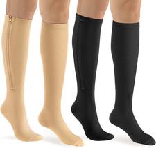 bropite Zipper Compression Socks Women  Men - 2Pairs Calf Knee High 15-20mmHg C