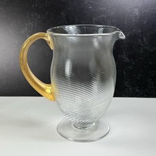 Brocca firmata Nason Moretti Murano vetro trasparente vorticoso a costine manico oro