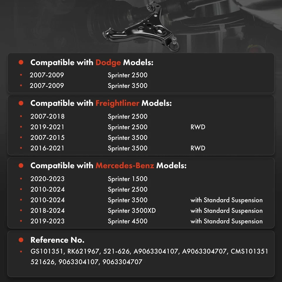 Brazo de control inferior delantero derecho y rótula para Mercedes-Benz Dodge Freightliner Foto 2 de 4