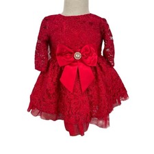 Rare Editions Baby Girls Red Glitter Lace Dress with Bow 3-6M NEW