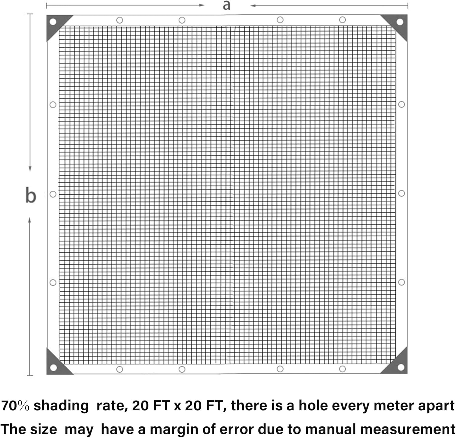 70% Black Shade Cloth, 20 X 20 FT Durable Mesh Tarp with Grommets, Resistant Gar