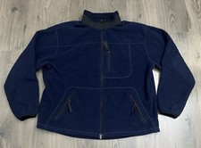 Vintage LL Bean Mens Fleece Jacket Mens XL Full Zip Navy Blue Waffle Made in USA