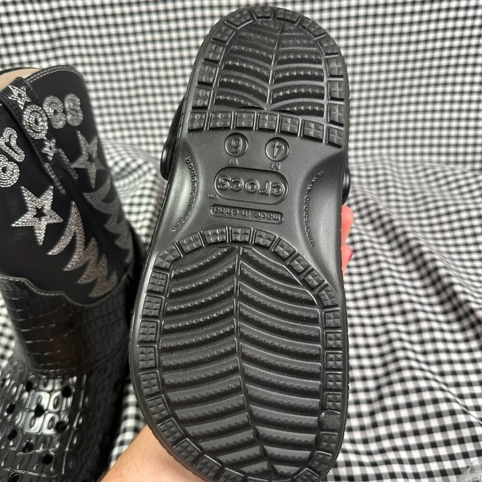 Botas de Vaquero Clásicas CROCS con Espuelas Para Mujer Talla 6 Nuevas Sin Caja Negras Blancas Western Foto 4 de 4