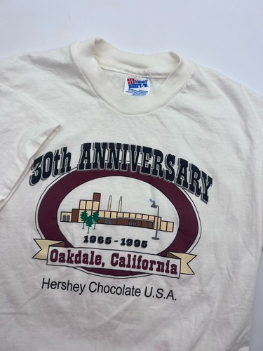 Vintage 90's Hershey's Chocolate 30th Anniversary CA White T Shirt Hanes Beefy T