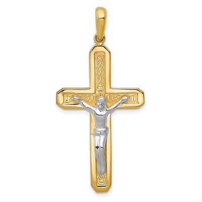 14K Bicolor Gold Kruzifix Anhänger für Frauen 3,23g, L-44mm, B-22mm