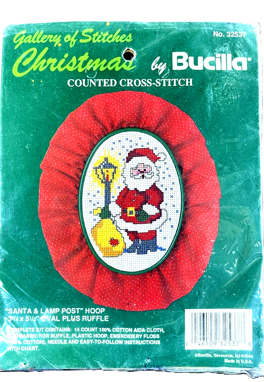 Stitchery Kit Christmas Bucilla 14-Count Cross Stitch SANTA AND LAMP POST