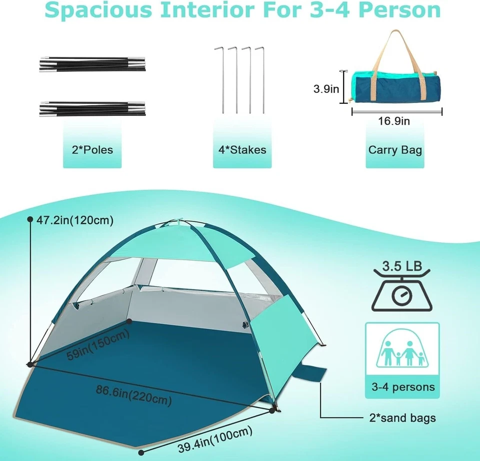 Tienda de campaña tipo refugio de playa, ligera, fácil de montar y transportar - Imagem 2 de 4