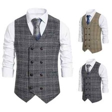 Men's Dress Vest Plaid Waistcoat for Tuxedo Wedding Prom Formal Business Vests