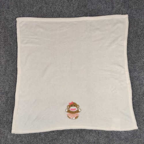Sock Monkey Security Blanket Lovey Baby Starters White Fleece Soothing Nursery