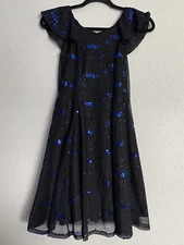 Southeastern Performance Apparel Girls Youth Size 12 Black w/Blue Sequined Dress