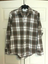 VTG MAC PHERGUS PLAID WOVEN THRU FLANNEL MADE IN USA MEDIUM 15-15 1/2"