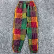 Boho Patchwork Pants Women's Medium Hippie Nepal Elastic Waist Cotton Sun Peace