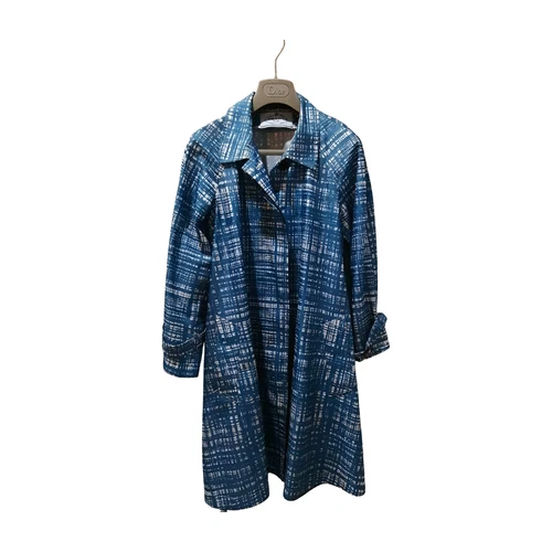 PRADA Belted Long Coat Size 38 Checked Blue Polyester Womens Used - Picture 3 of 8