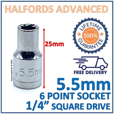 Halfords Advanced 5.5mm 1/4'' Square Drive 6 Point Socket - Lifetime Guarantee