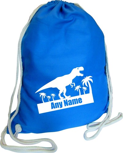 Personalisierter PE-Beutel Dinosaurier-Druck BLAU BAUMWOLLE Kinder Schule Sport Fitnessstudio - Bild 7 von 12