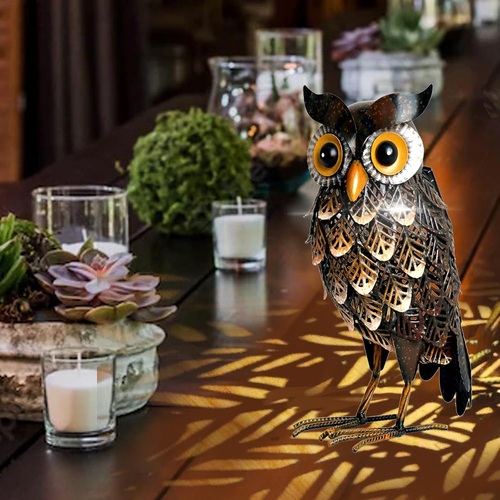 Garden Statue Metal Owl Yard Art Outdoor Decor with Solar LED Lights for Patio L - Picture 8 of 9