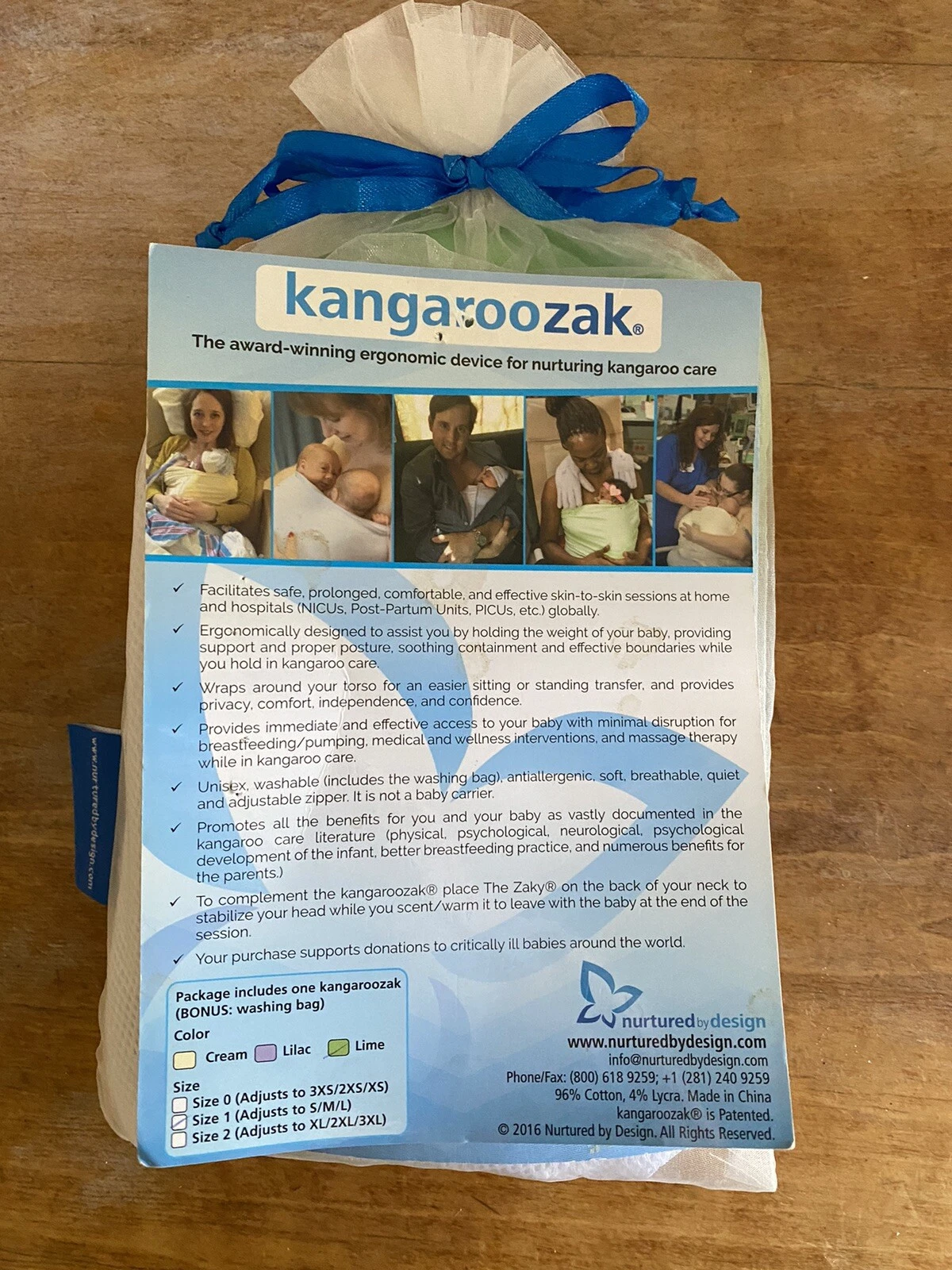 Kangaroozak Ergonomic Baby Wrap~Perfect for Skin to Skin Care~New~ w/washing bag