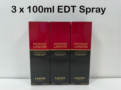 3 x 100ml LANVIN Monsieur Lanvin EDT Spray 3.4fl oz Vintage FREE DELIVERY
