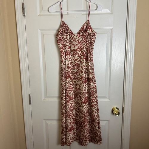 Hello Molly Damen-Schlupfkleid Teracotta Urlaub Druck Satin ärmellos Größe 6 - Bild 3 von 5