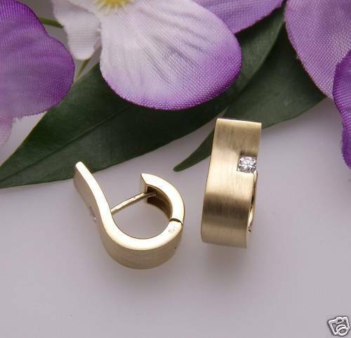 Women Earrings Hoop Gold 333 Zirconia Matte Yellow Gold