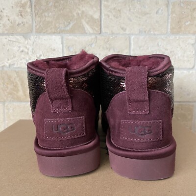 UGG CLASSIC ULTRA MINI MIRROR BALL WILD GRAPE SEQUIN SPARKLE BOOT
