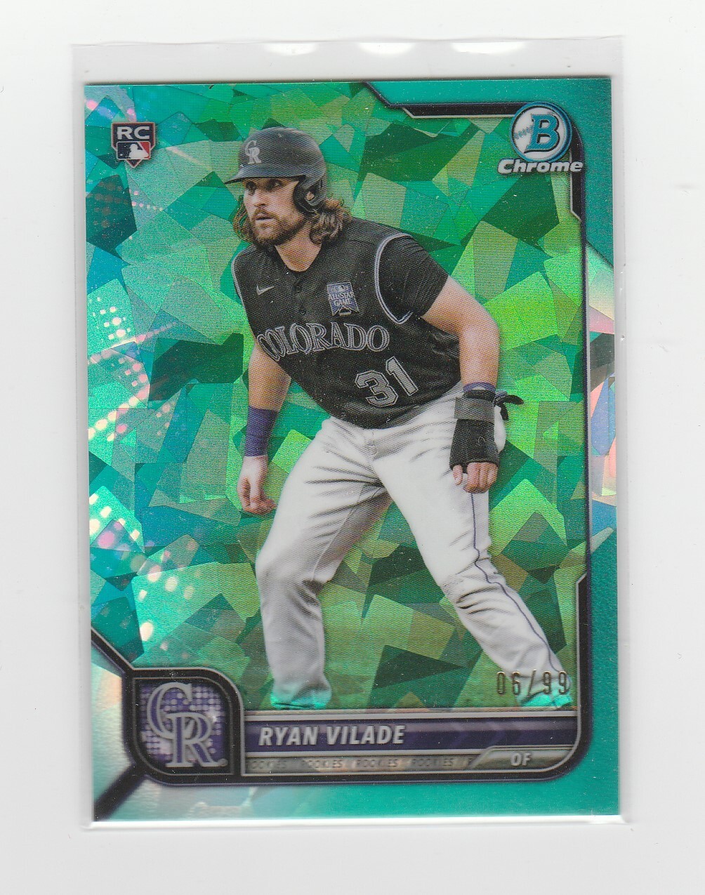 2022 Bowman Chrome Sapphire #14 Ryan Vilade Aqua Refractor RC 06/99 Rockies
