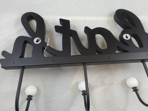 bath 3 hooks Wooden Wall Plaque with Metal Hooks and White Balls 15.5" - Picture 2 of 3
