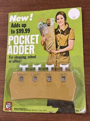 Vintage Shopping Calculator/Pocket Adder - New on Card - Manual 4 Button