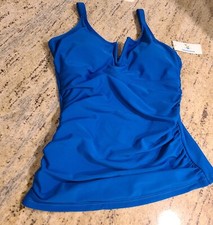 New Beachsissi Tankini Padded Swim Top Blue Women  s M Adjustable Straps Ruched